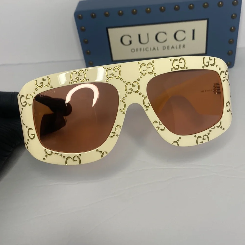 Gucci Rectangular Sunglasses with GG0983s Ivory - Gucci Eyewear